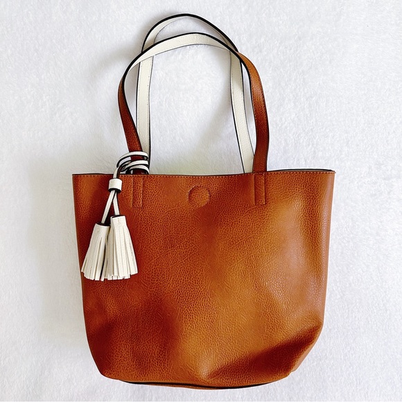 Faux Leather Small Shoulder Tote Bag Brown - Picture 2 of 9